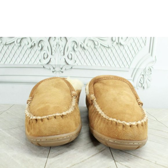 LL Bean Brown Suede Wicked Good Shearling Lined Venetian Slippers Size 7 M - Picture 4 of 9
